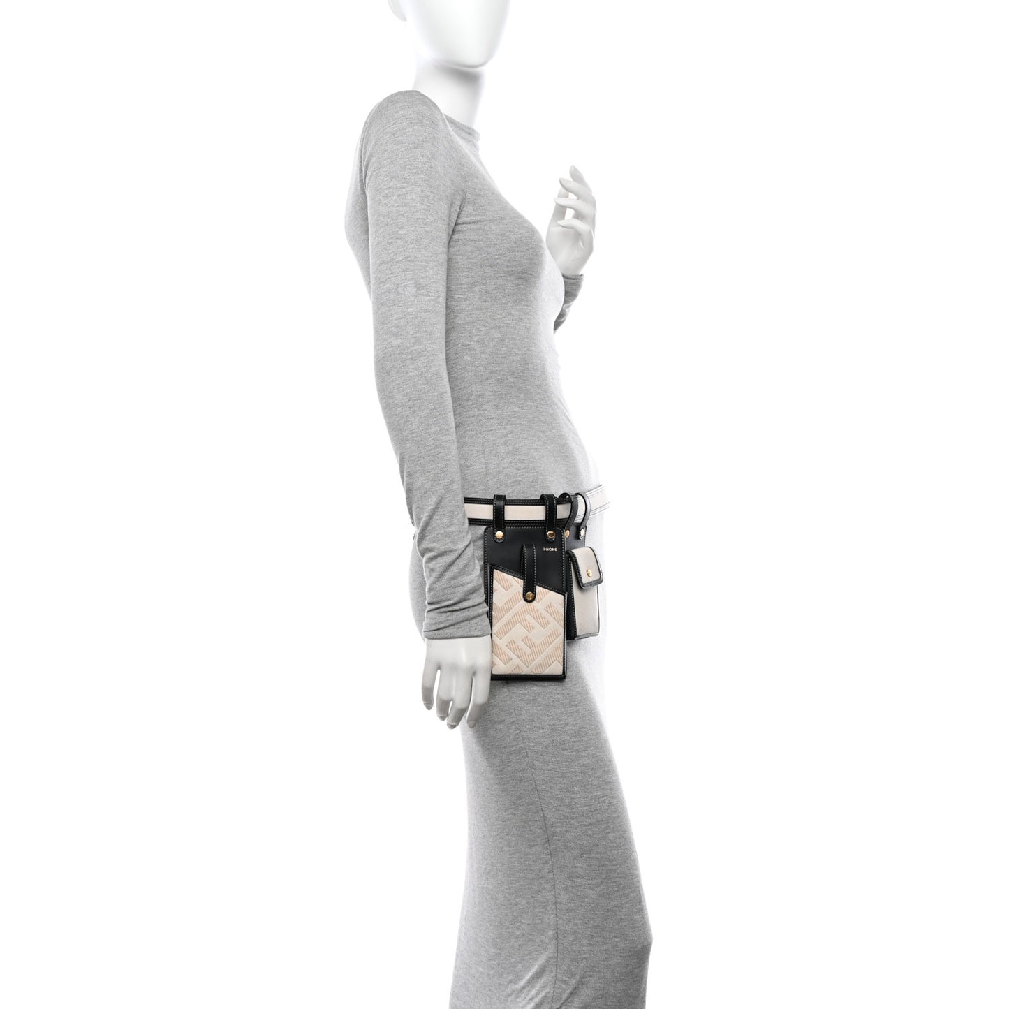 Calfskin Canvas Multi Accessory Belt Beige Black