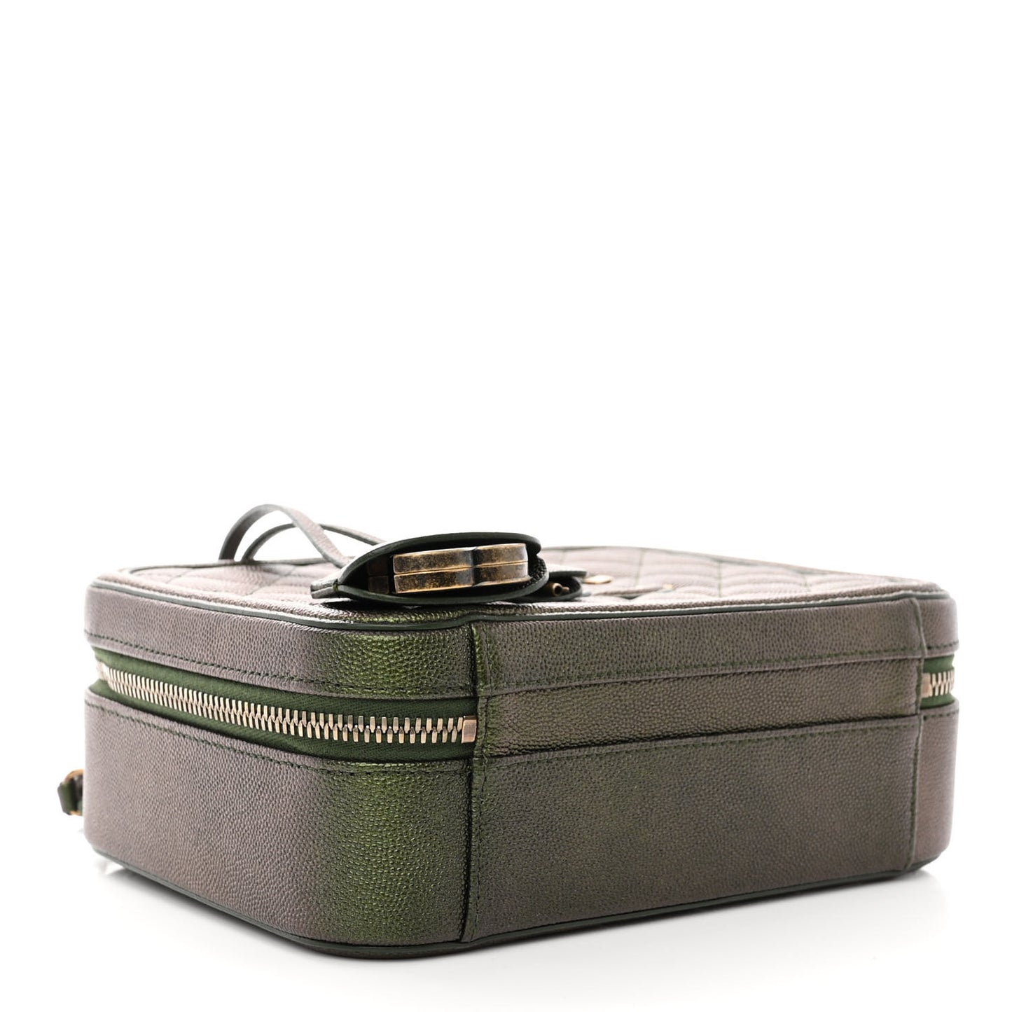 Iridescent Caviar Quilted Medium CC Filigree Vanity Case Green