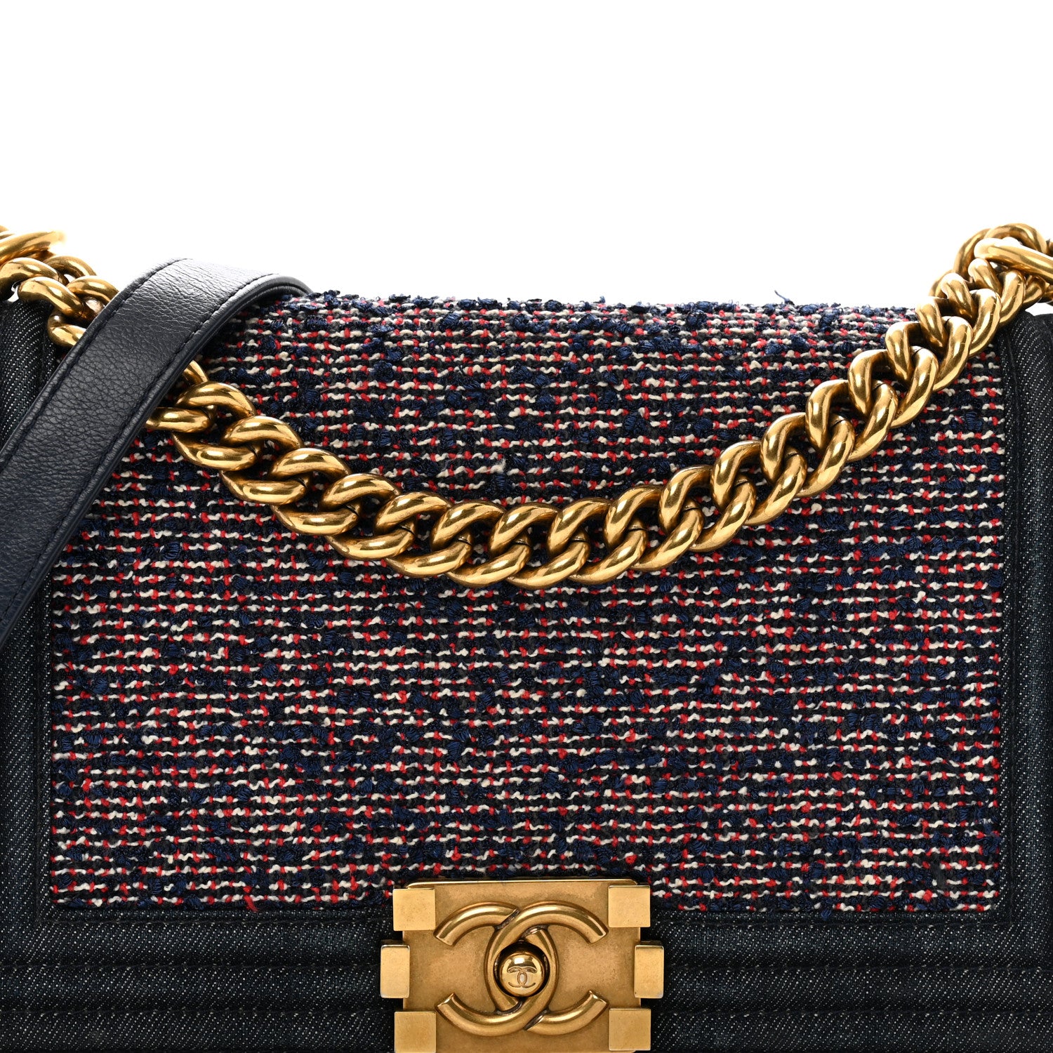 Chanel Tweed Denim Medium Boy Flap Navy Blue 8 of 10
