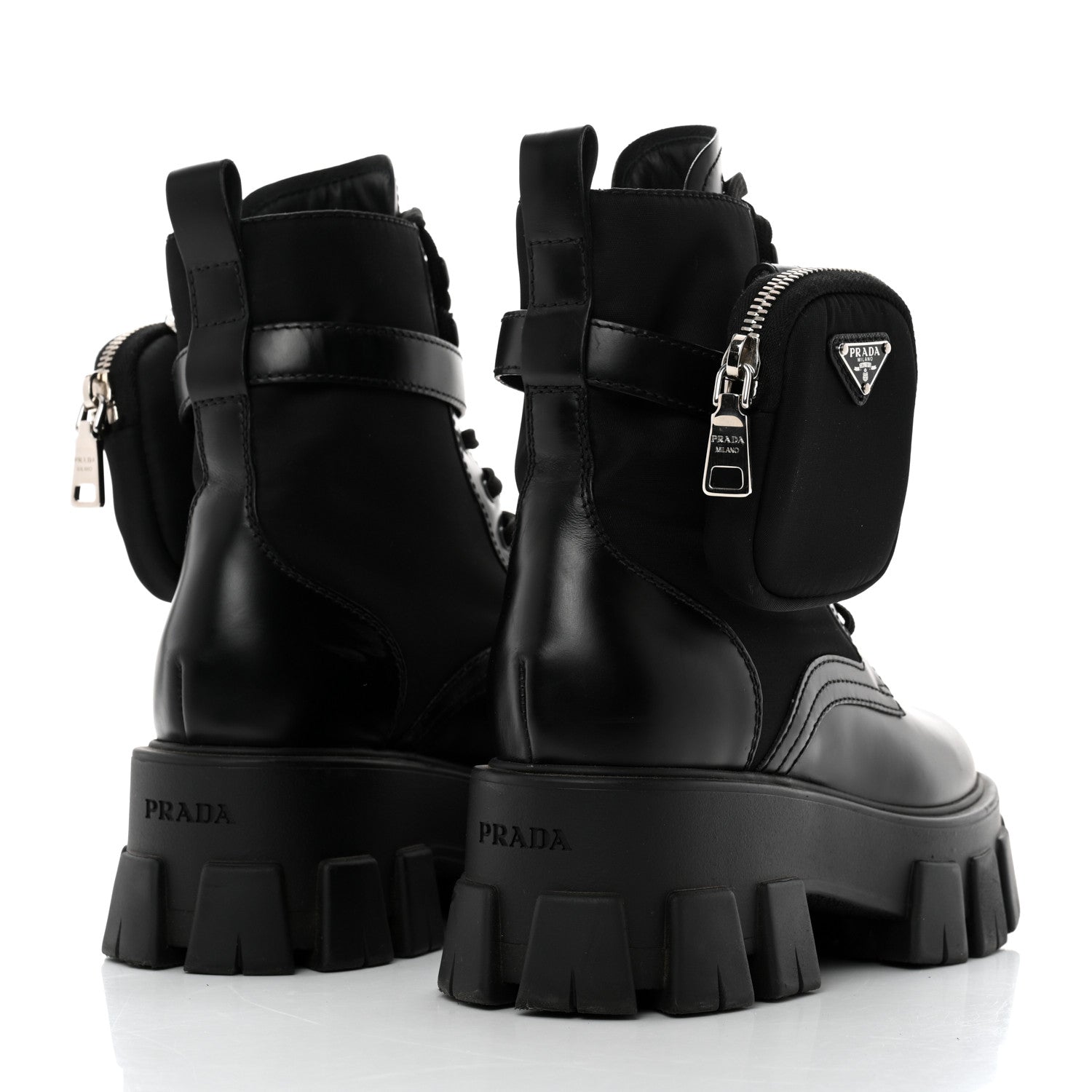 Prada Spazzolato Rois Nylon Metal Triangle Logo Monolith Pouch Pocket 55mm Boots 37 Black 4 of 8