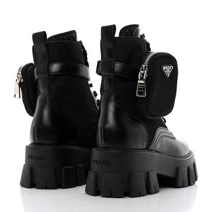 Prada Spazzolato Rois Nylon Metal Triangle Logo Monolith Pouch Pocket 55mm Boots 37 Black 4 of 8