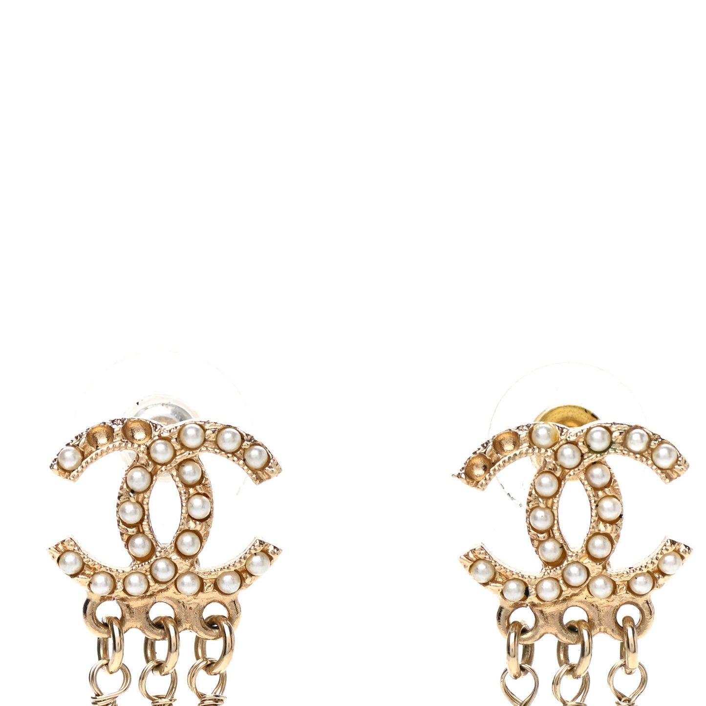 Pearl CC Long Chain Drop Earrings Gold