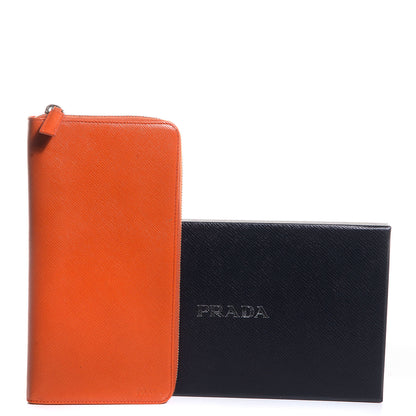 Prada Saffiano Zip Around Portfolio Wallet Papaya 5 of 8