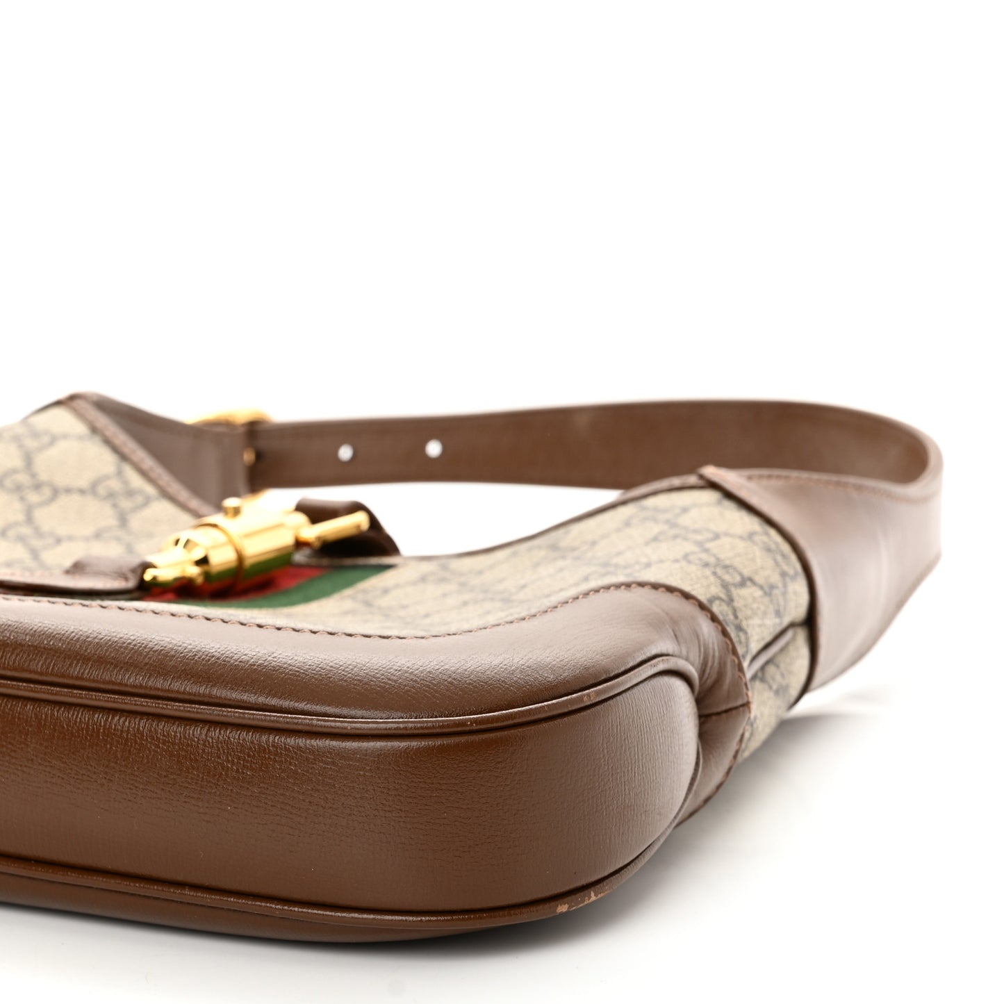 GG Supreme Monogram Azalea Calfskin Web Small Jackie 1961 Hobo Beige Ebony Brown Sugar