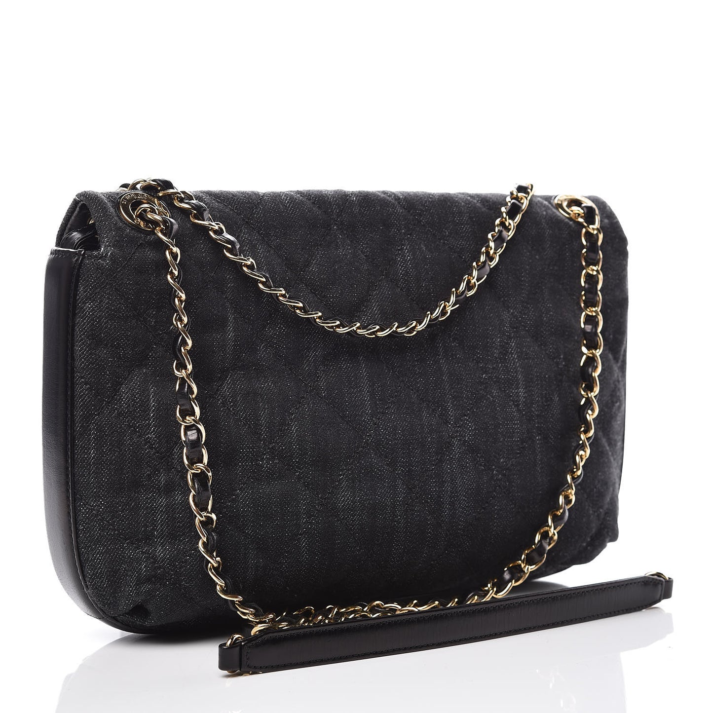 Denim Calfskin Quilted Small Flap Black