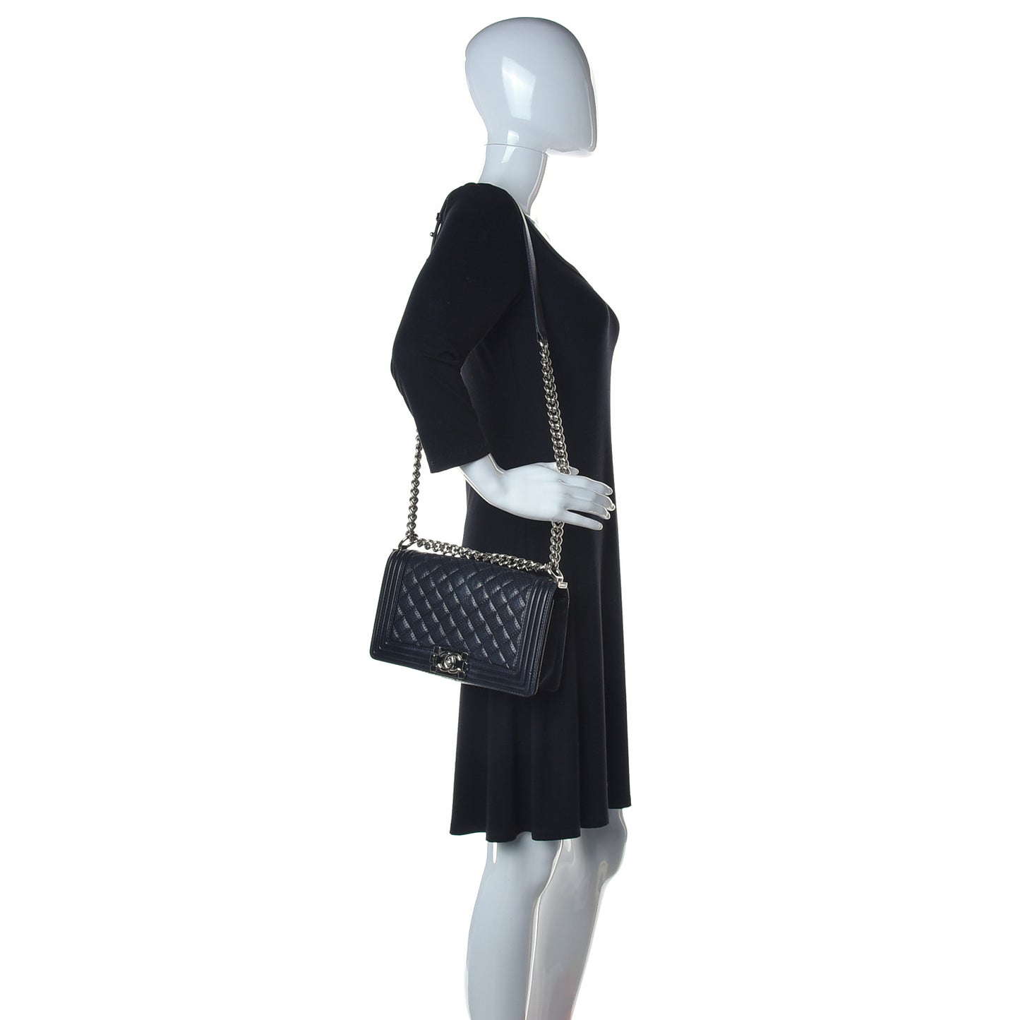 Lambskin Perforated Medium Boy Flap Black