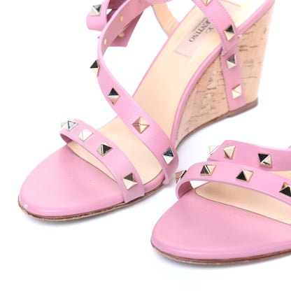 Valentino Garavani Nappa Rockstud Asymmetric Bow Wedge Sandals 39 Pop Gardenia 5 of 15