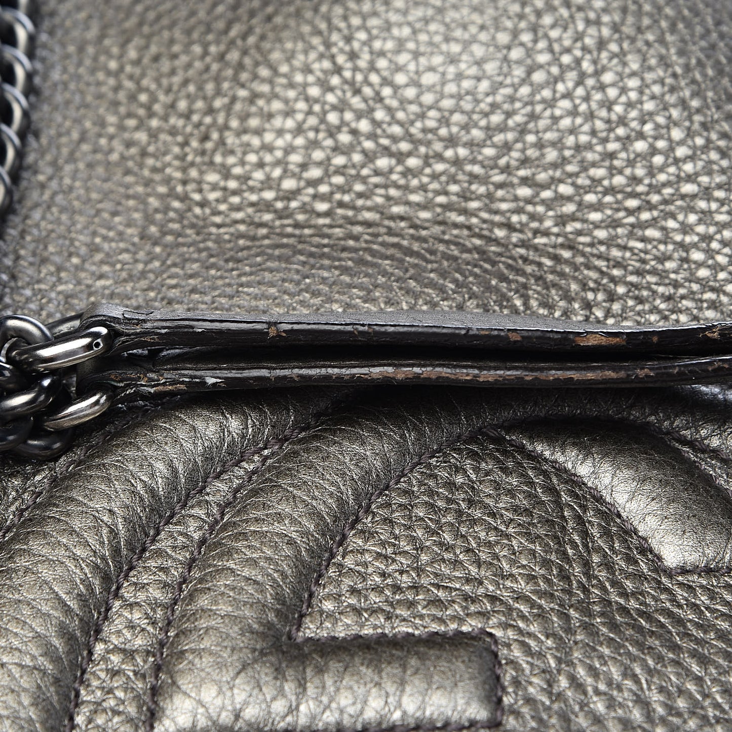 Metallic Pebbled Calfskin Large Soho Chain Shoulder Bag Sasso