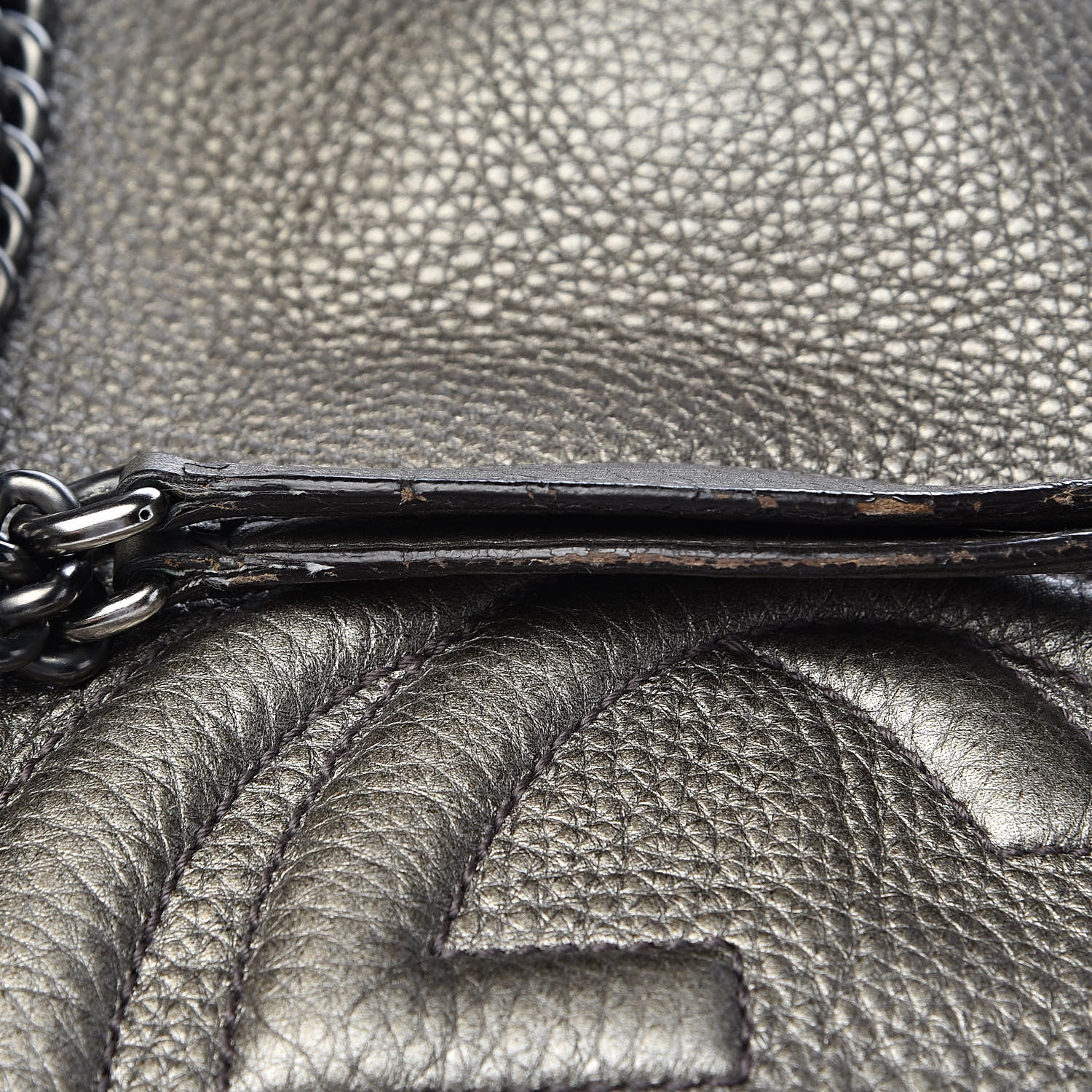 Gucci Metallic Pebbled Calfskin Large Soho Chain Shoulder Bag Sasso 12 of 16