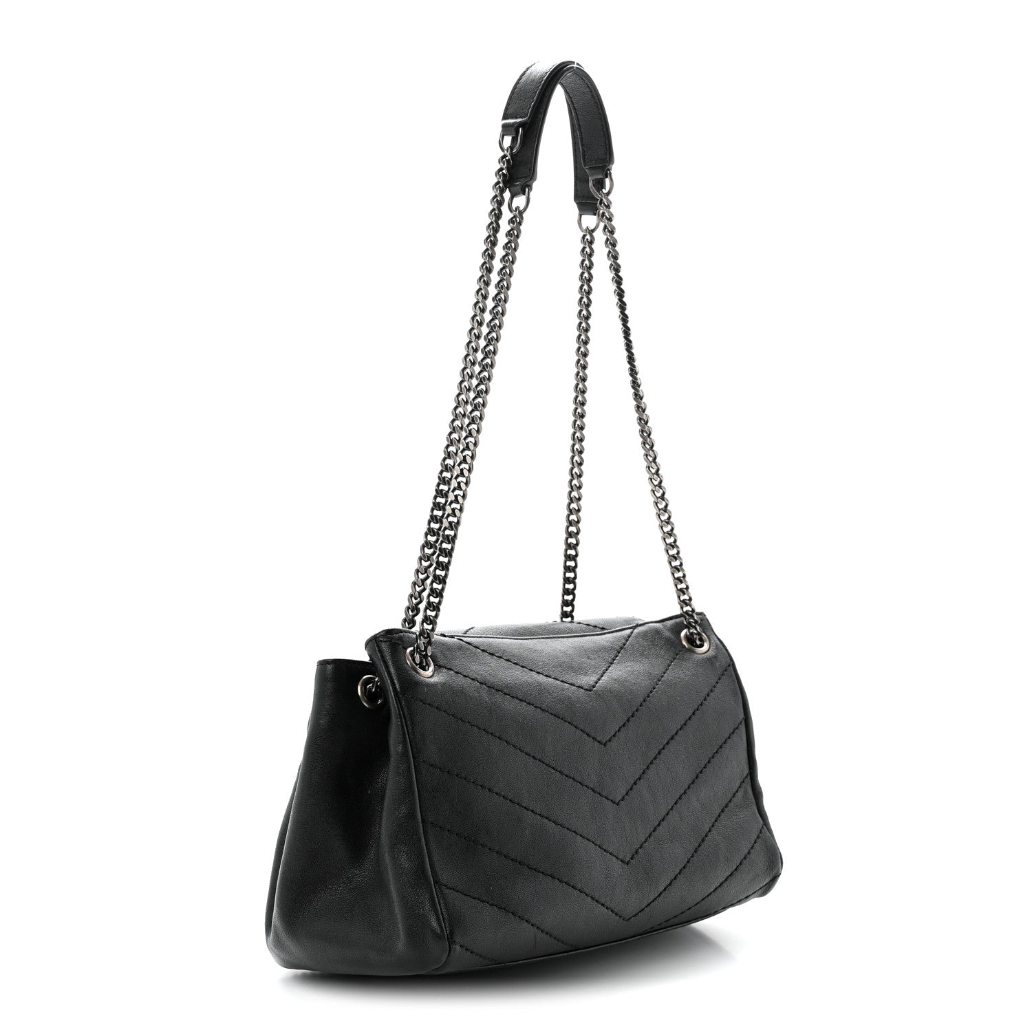 Saint Laurent Pebbled Lambskin Chevron Monogram Small Nolita Black 3 of 10