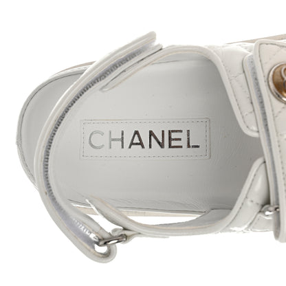 Chanel Laminated Lambskin Quilted Velcro Dad Sandals 39 White 7 of 9