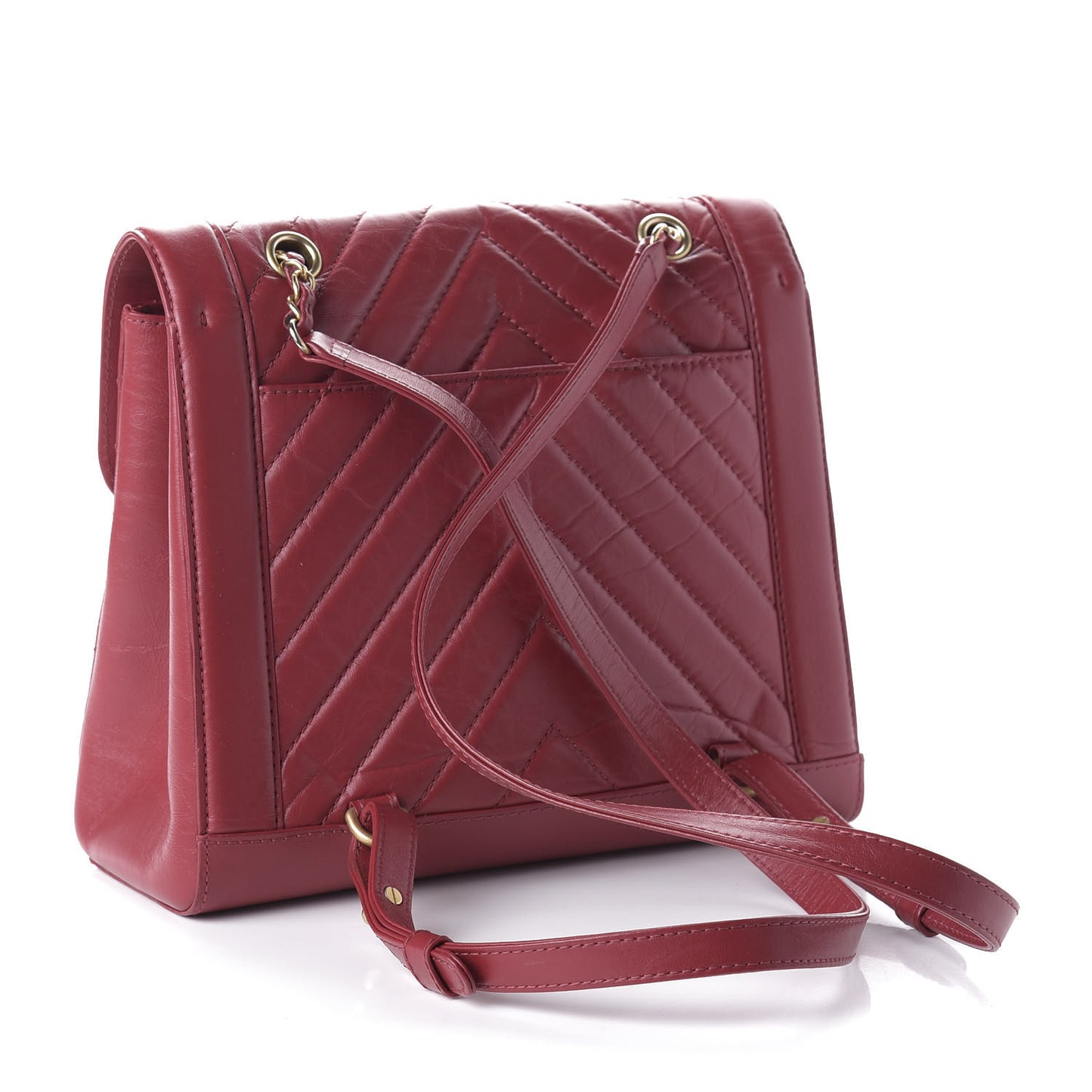 Aged Calfskin Chevron Quilted Backpack Red