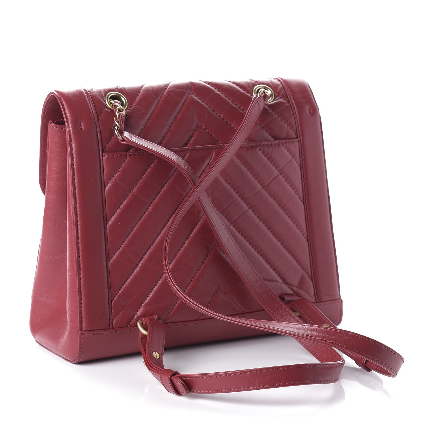 Chanel Aged Calfskin Chevron Quilted Backpack Red 2 of 9