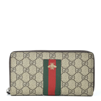 Gucci GG Supreme Monogram Web Bee Zip Around Wallet Beige Cocoa 1 of 10