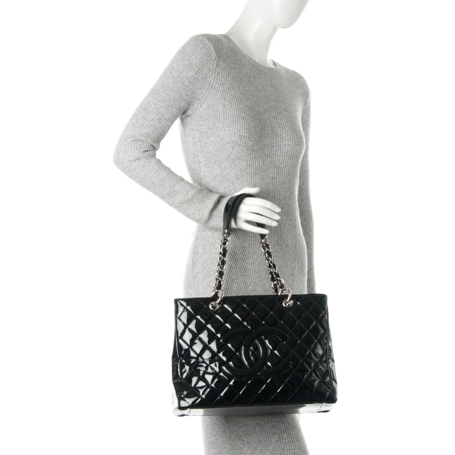 Chanel Patent Quilted Grand Shopping Tote GST Black 2 of 11