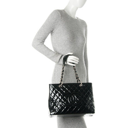Chanel Patent Quilted Grand Shopping Tote GST Black 2 of 11