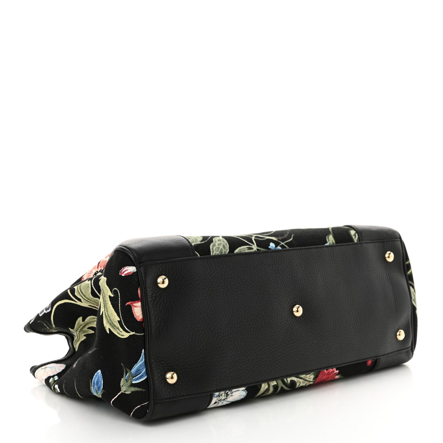 Canvas Cellarius Calfskin Flora Knight Medium Bamboo Shopper Tote Black