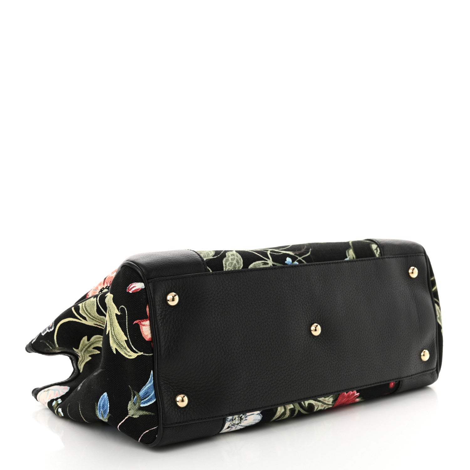 Gucci Canvas Cellarius Calfskin Flora Knight Medium Bamboo Shopper Tote Black 4 of 12