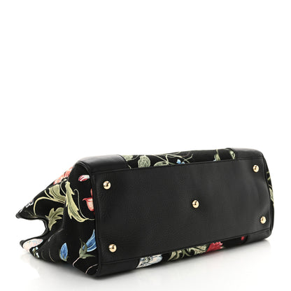 Gucci Canvas Cellarius Calfskin Flora Knight Medium Bamboo Shopper Tote Black 4 of 12