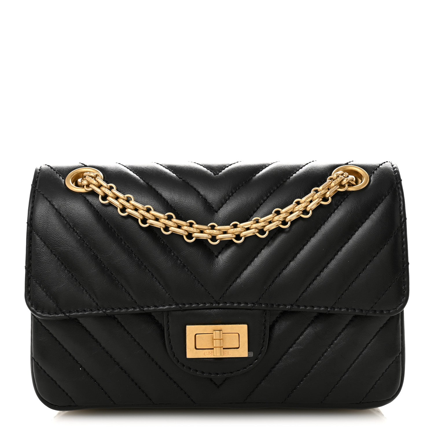 Chanel Aged Calfskin Chevron Quilted 2.55 Reissue Mini Flap Black 1 of 11