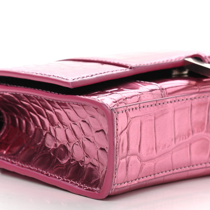 Balenciaga Metallic Shiny Calfskin Crocodile Embossed Hourglass Chain Bag Pink 8 of 9