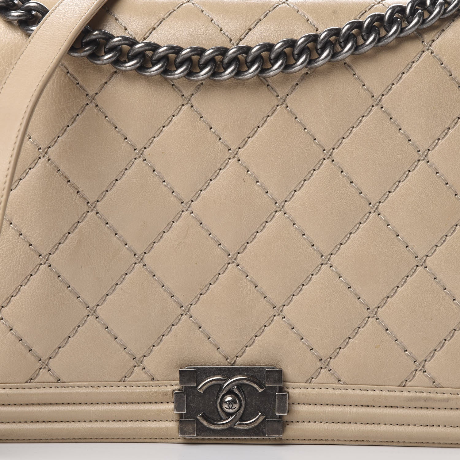 Chanel Calfskin Double Stitch Large Boy Flap Beige 8 of 21