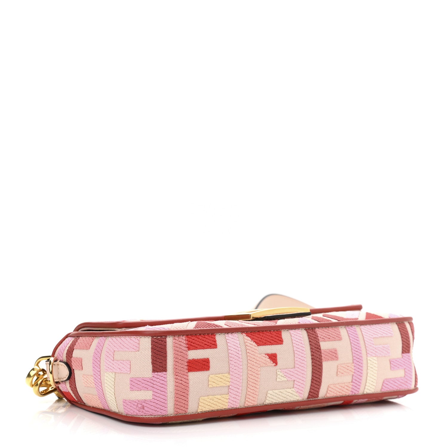 Fendi Canvas Vitello King FF Embroidered Baguette Rosa Quarzo Bloody Mary Multicolor 4 of 10