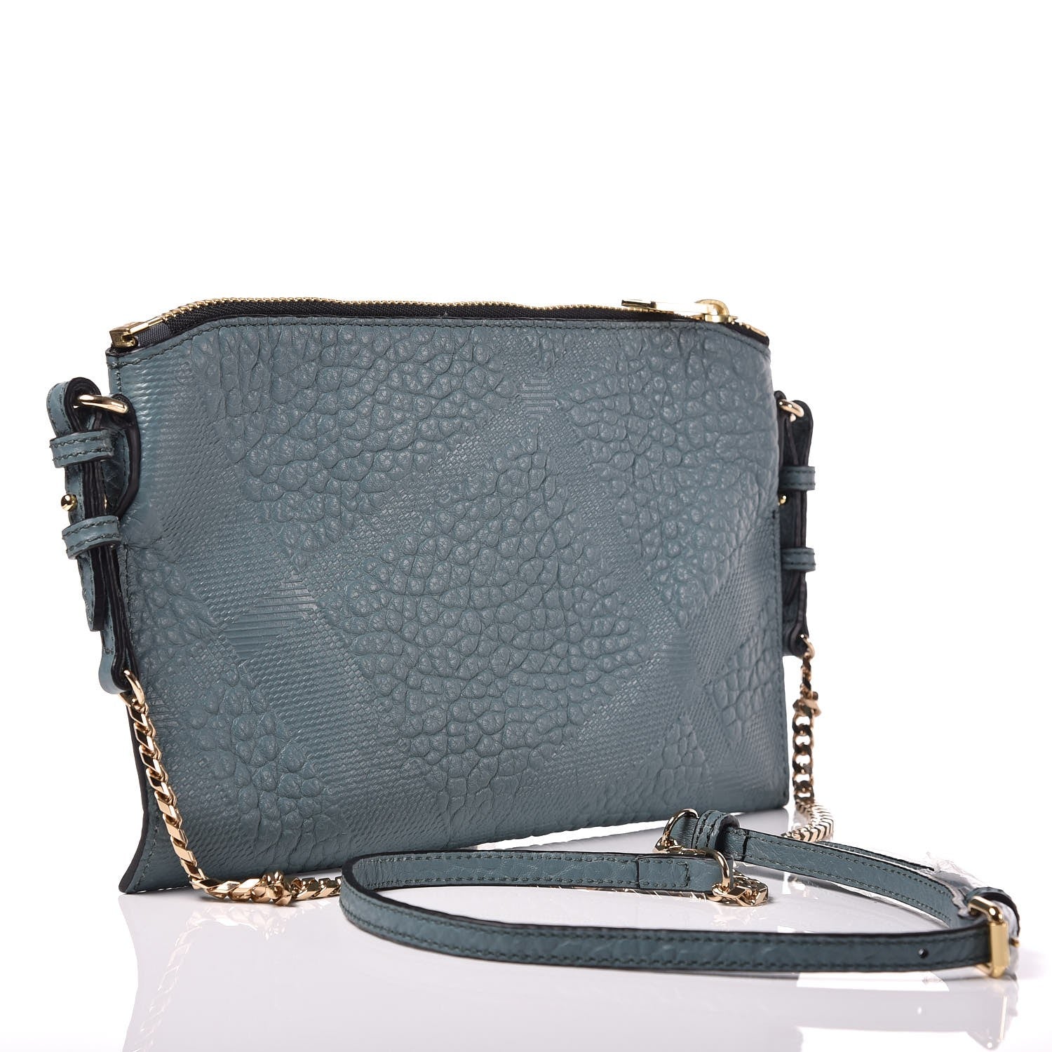 Burberry Signature Grain Calfskin Check Embossed Peyton Crossbody Clutch Bag Celadon Blue 3 of 8