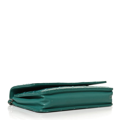 Chanel Calfskin Diamond Stitch Wallet On Chain WOC Turquoise 4 of 13