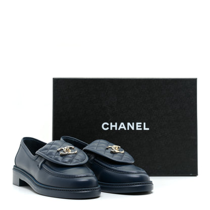 Chanel Lambskin Quilted CC Turnlock Loafers 40 Navy 8 of 9