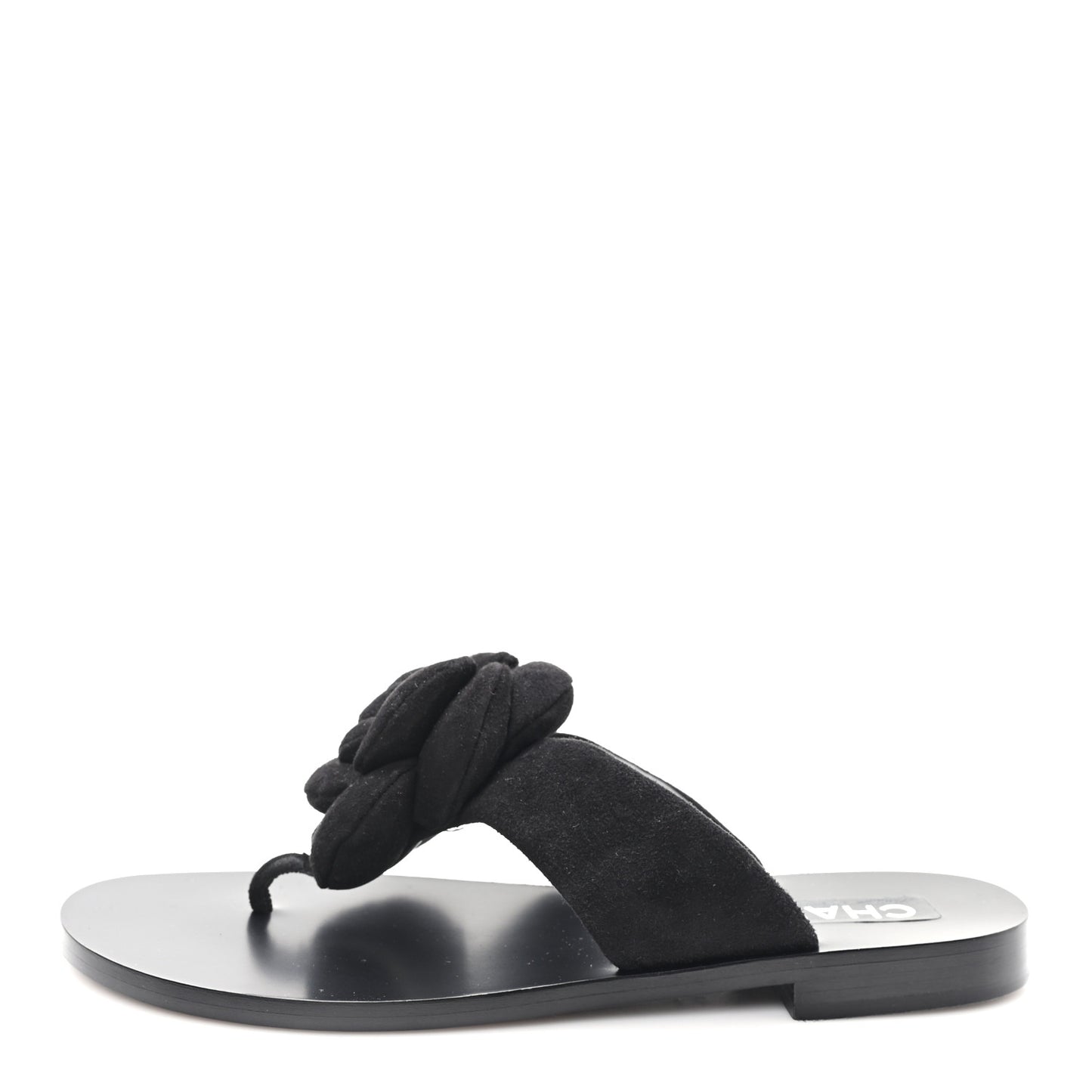 Suede Kidskin Pearl Camellia Thong Sandals 38.5 Black