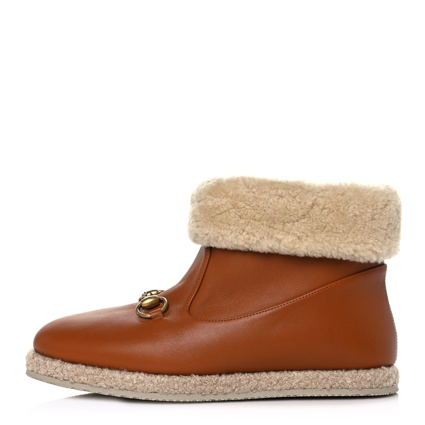 Calfskin Wool Womens Fria Horsebit Ankle Boots 38 New Caramel Butterscotch