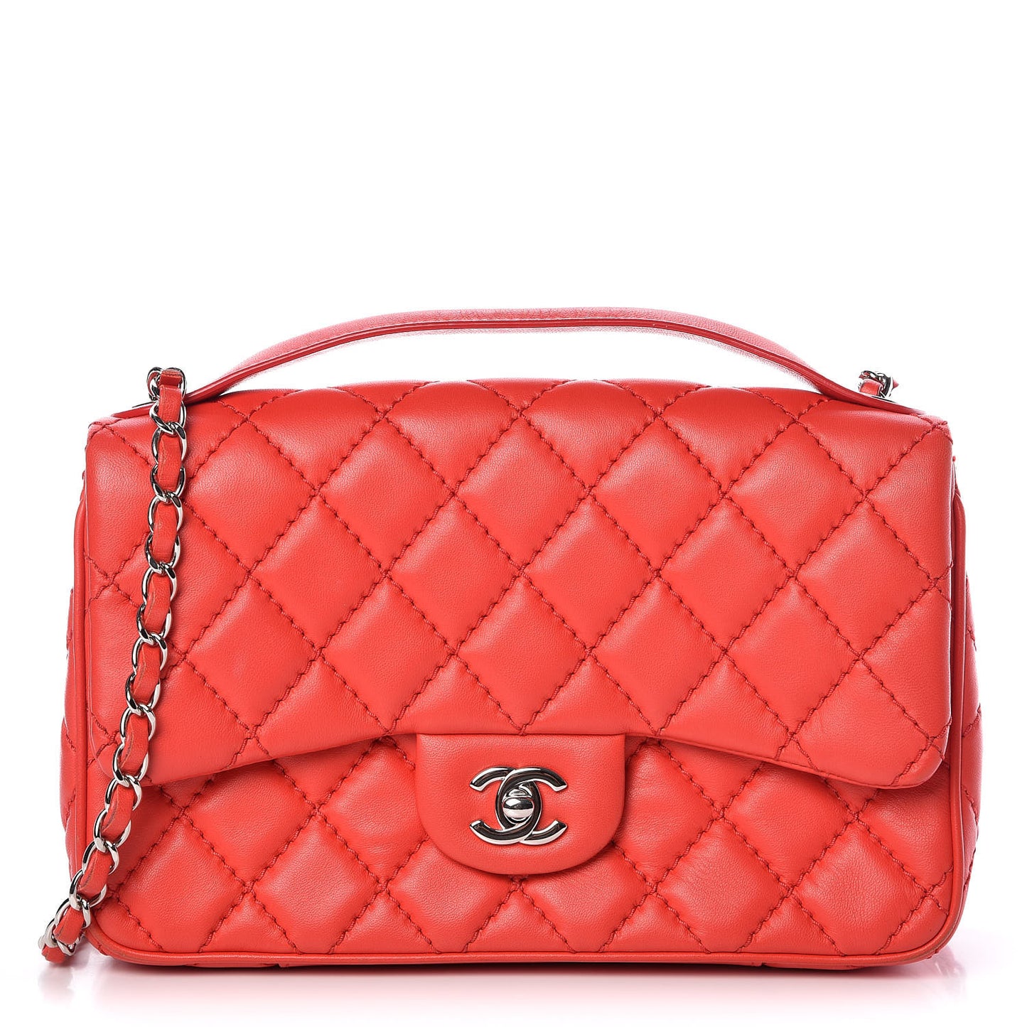 Lambskin Quilted Easy Carry Jumbo Flap Red