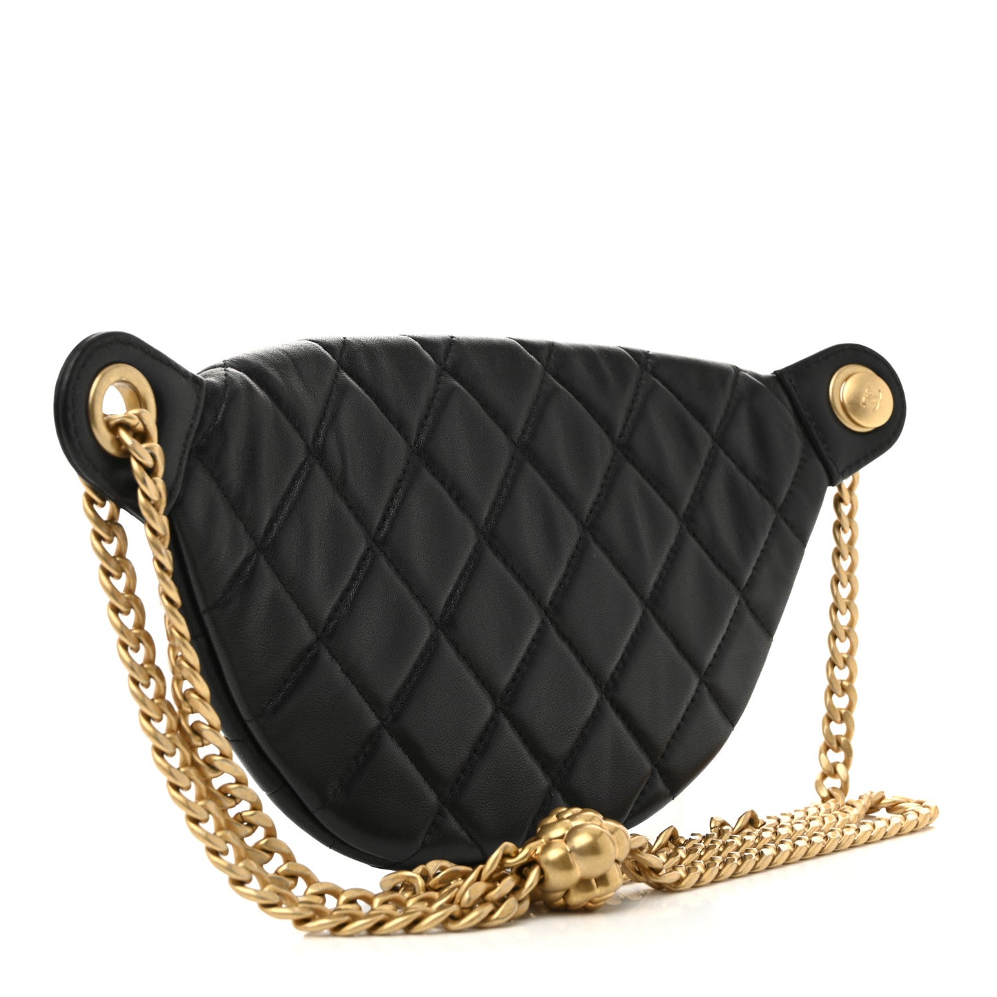 Lambskin Quilted Camellia Belt Bag Black
