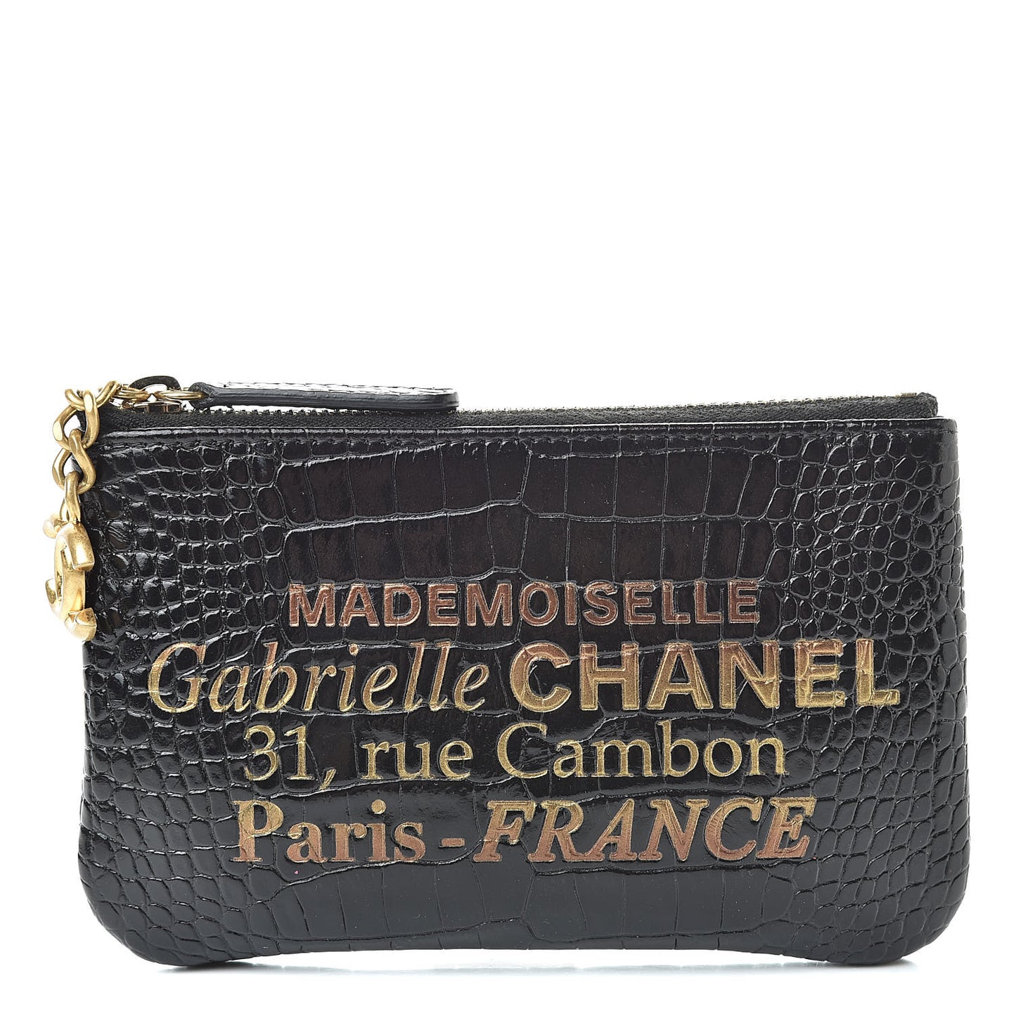 Calfskin Crocodile Embossed Cocodile Cosmetic Case Black Gold