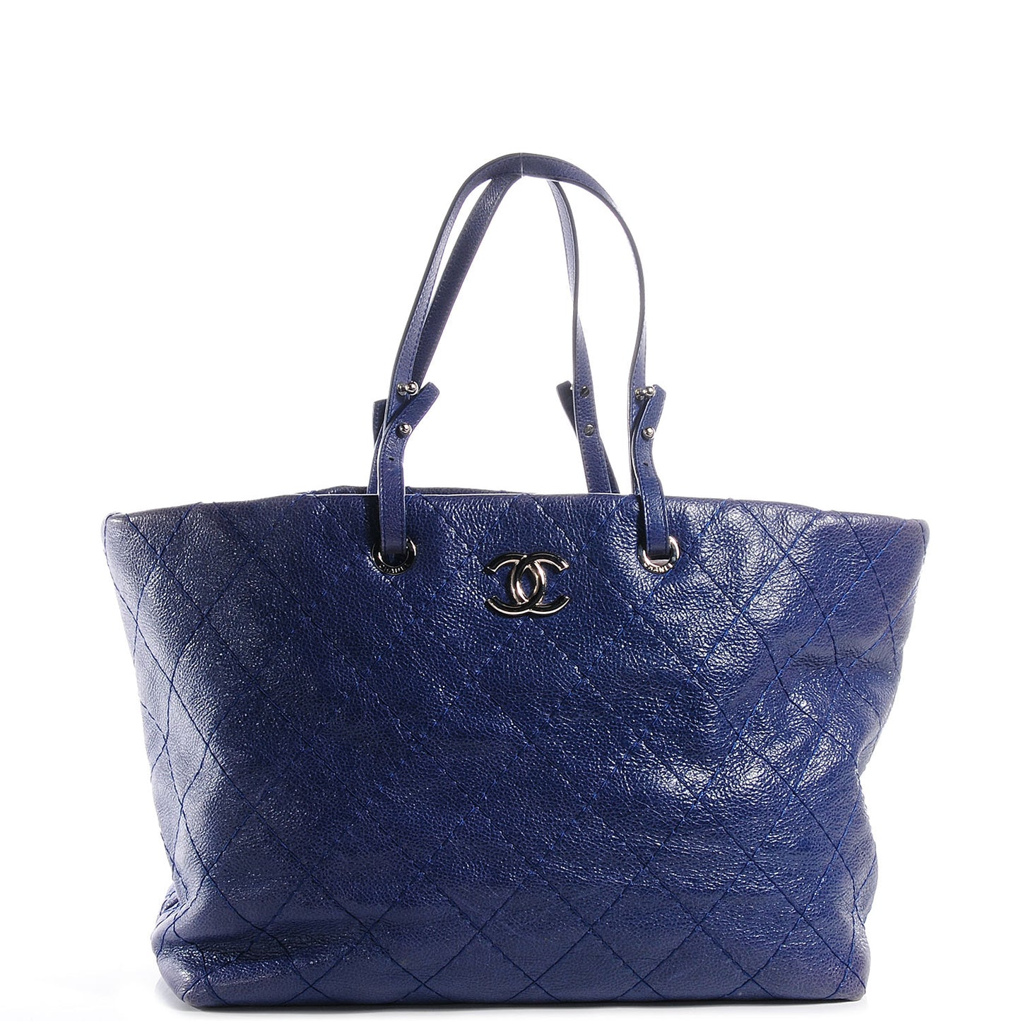 Glazed Calfskin XL On The Road Tote Dark Blue