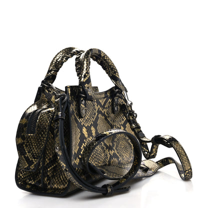 Balenciaga Grained Calfskin Snake Effect Neo Classic Silver Hardware Mini City Gold Black 3 of 9