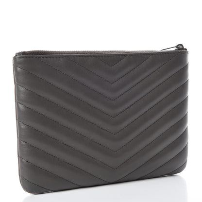 Saint Laurent Calfskin Matelasse Chevron Monogram Pouch Earth 3 of 10