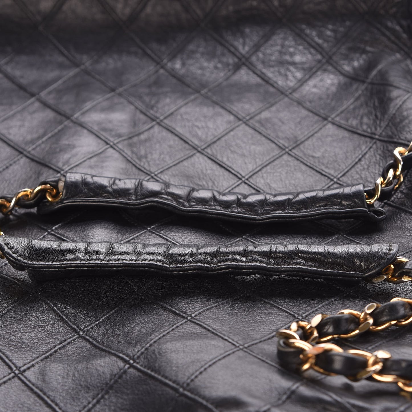 Lambskin Double Stitched Tote Black