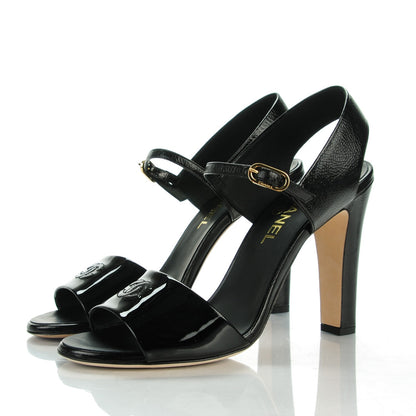 Chanel Crumpled Patent Calfskin CC Sandals 40.5 Black 3 of 8