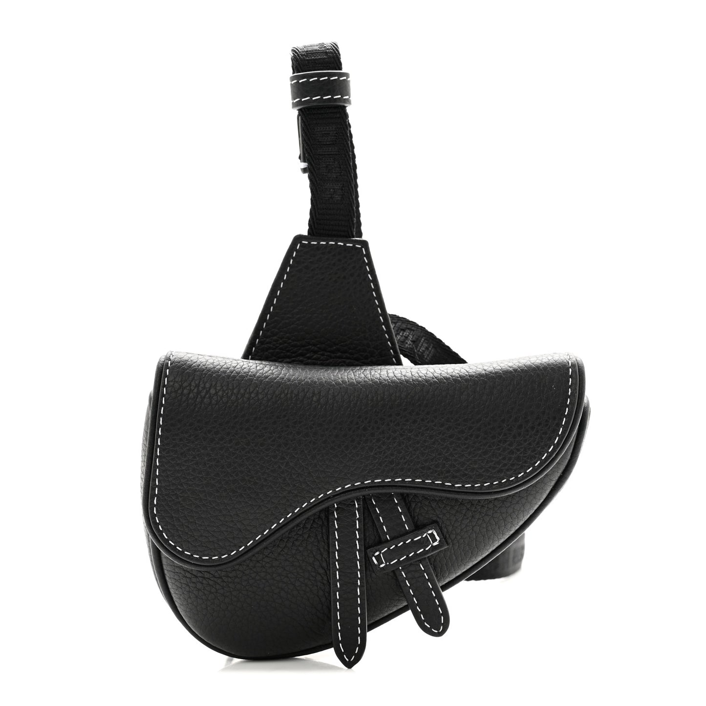 Grained Calfskin Mens Mini Saddle Bag Black