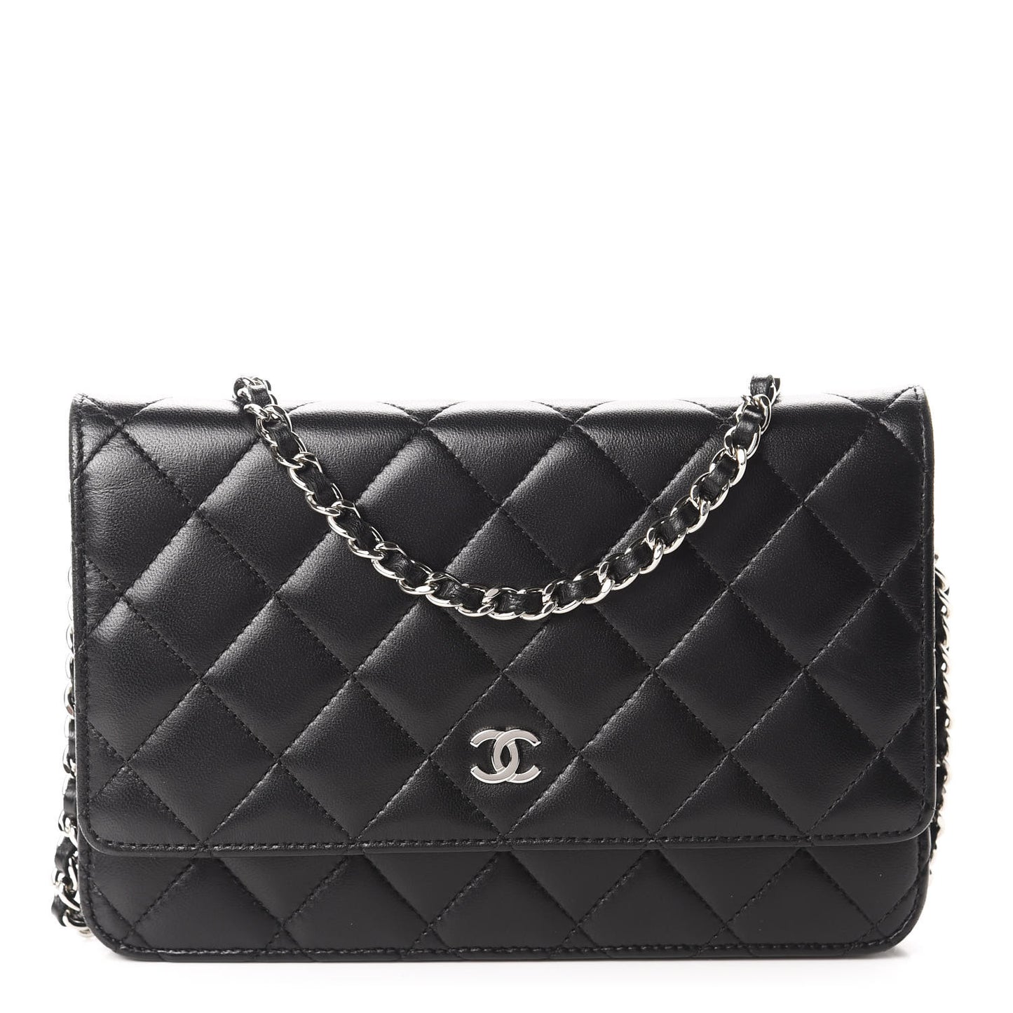 Lambskin Quilted Wallet On Chain WOC Black