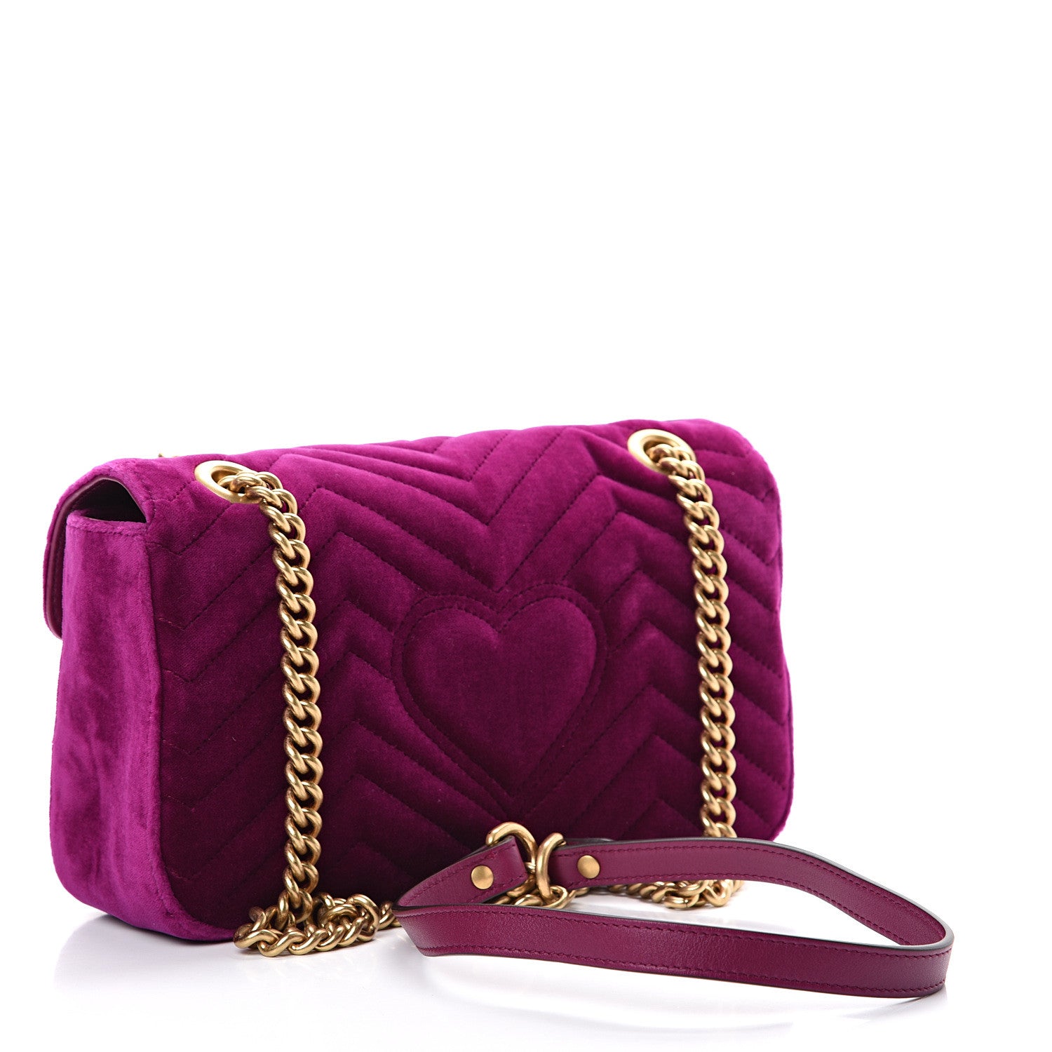 Gucci Velvet Matelasse Small GG Marmont Shoulder Bag Fuchsia Violet Cyclamen 2 of 9