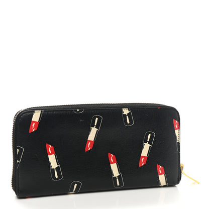 Saint Laurent Calfskin Lipstick Print Monogram Zip Around Wallet Black 3 of 7