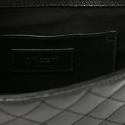 Saint Laurent Grain De Poudre Textured Mixed Matelasse Triquilt Small Monogram Monochrome Satchel Black 6 of 9