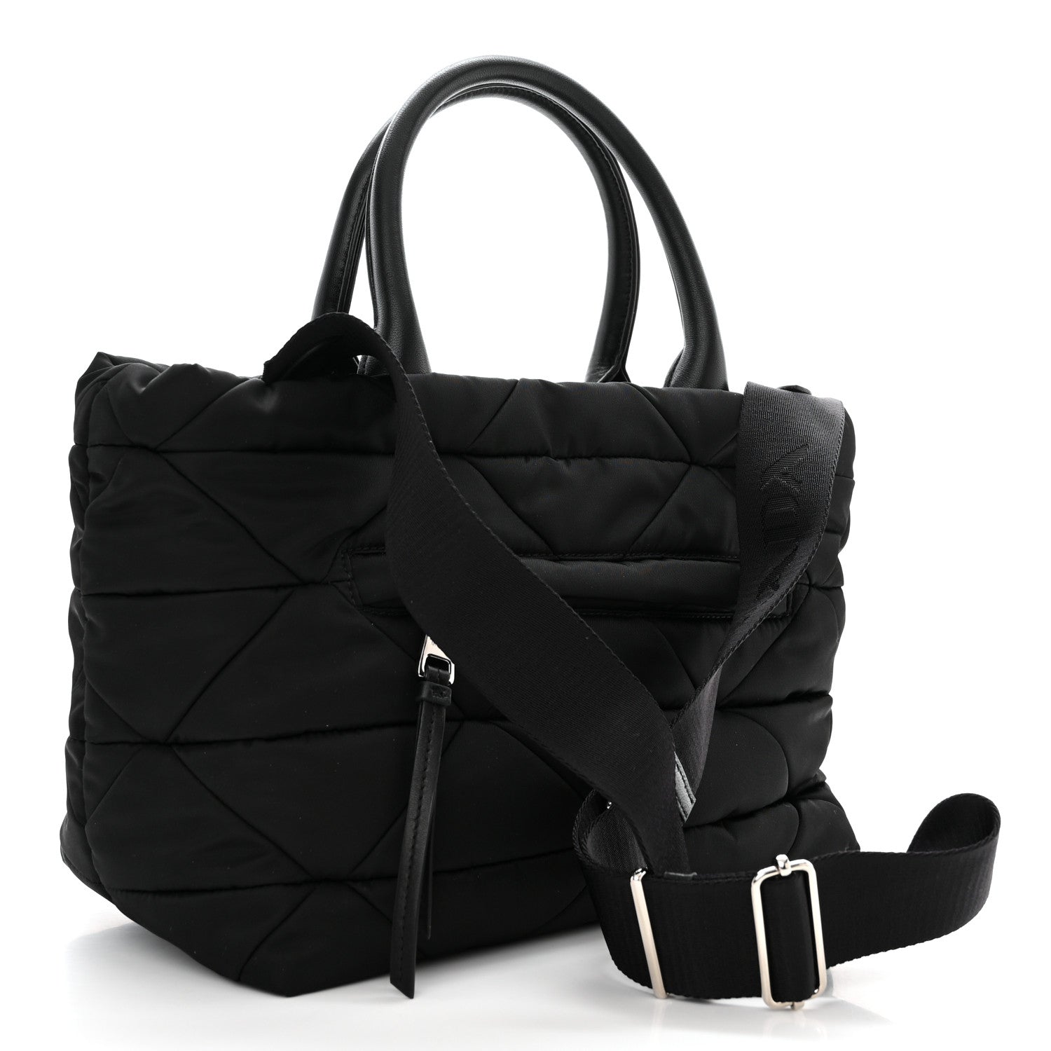 Prada Re-Nylon Nappa Triangle Quilted Padded Small Double Handled Zip Tote Black 3 of 11