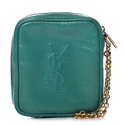 Saint Laurent Textured Patent Monogram Mini Wristlet Turquoise 1 of 9
