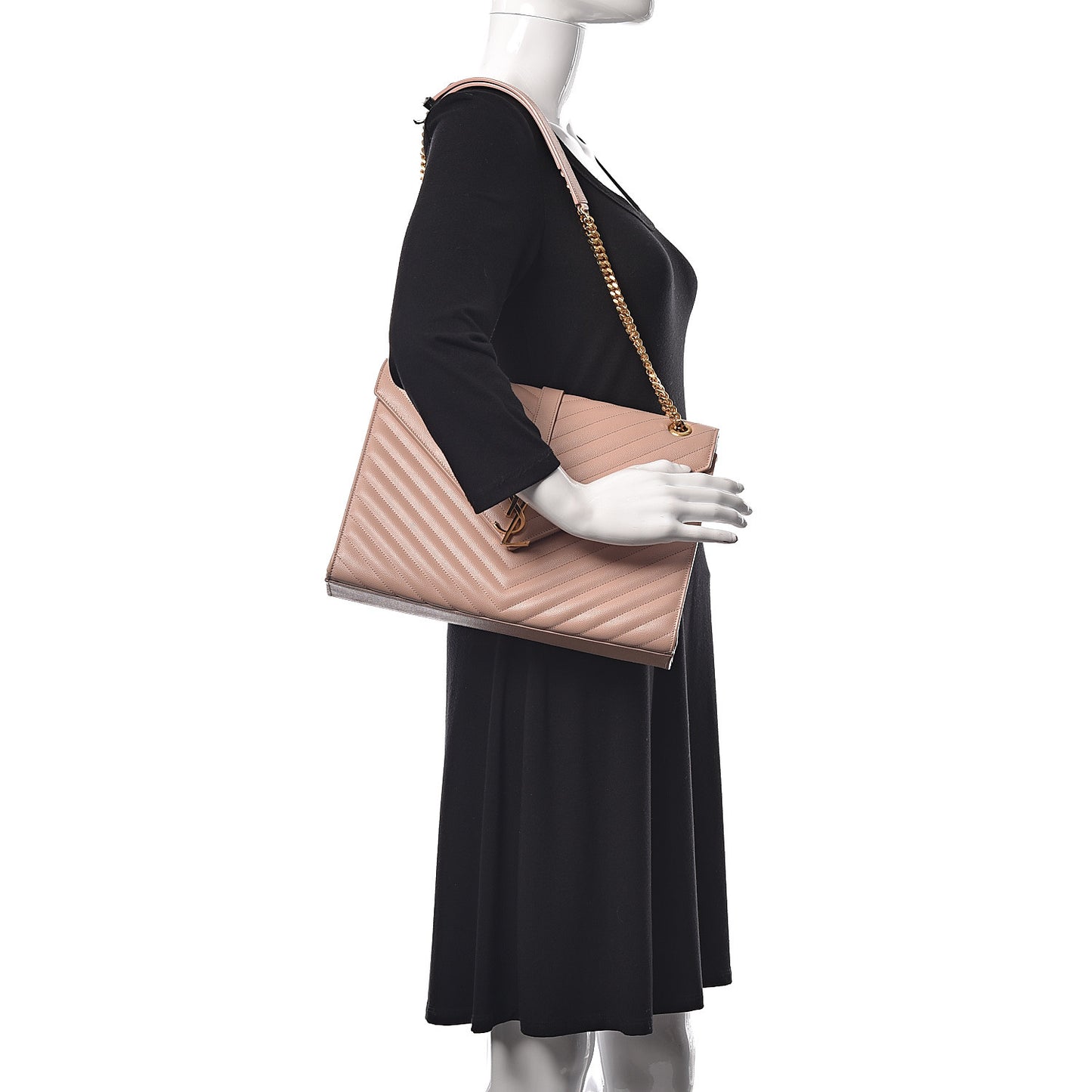 Grain De Poudre Matelasse Chevron Large Monogram Satchel Pale Pink