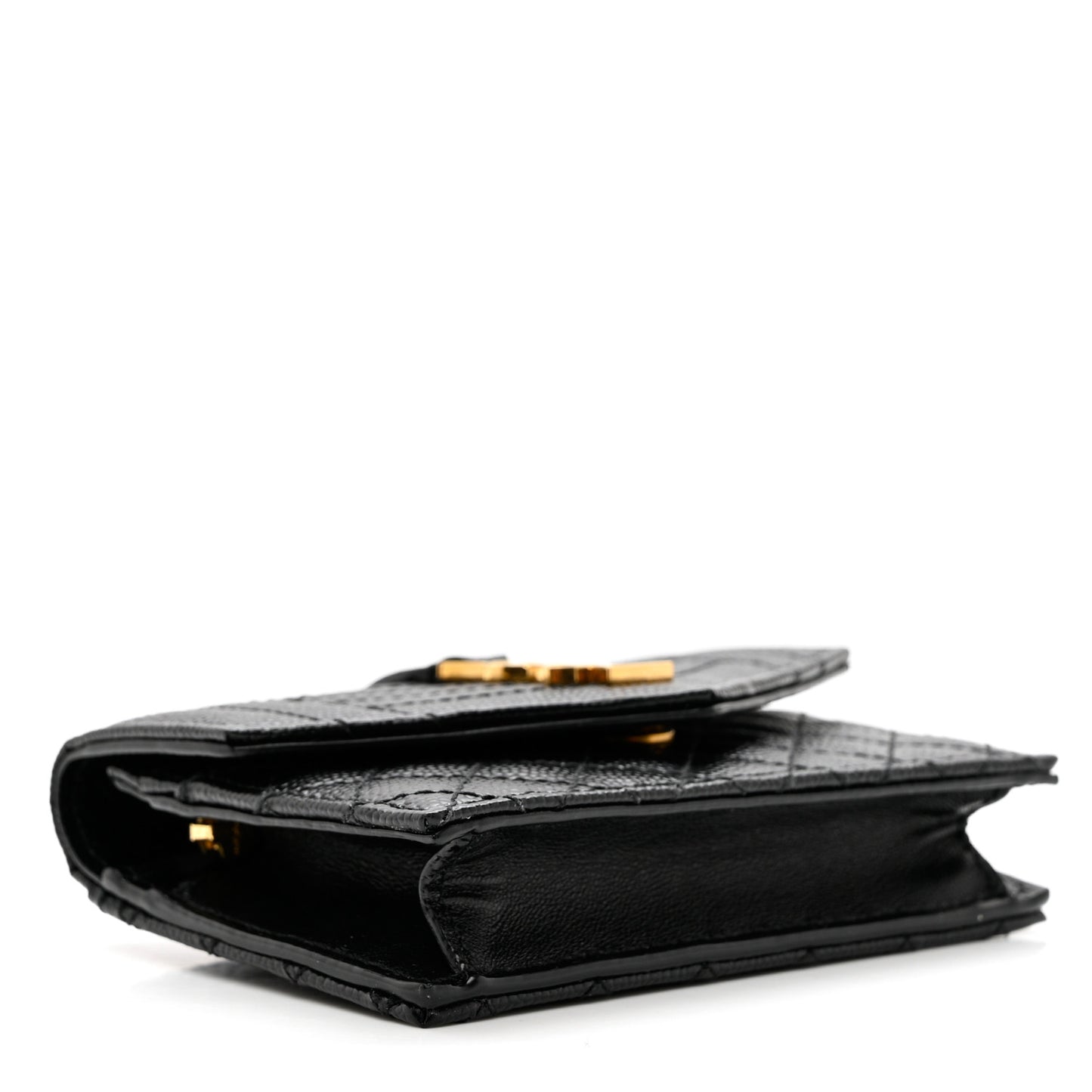 Grain De Poudre Mixed Matelasse Triquilt Monogram Compact Tri Fold Wallet Black