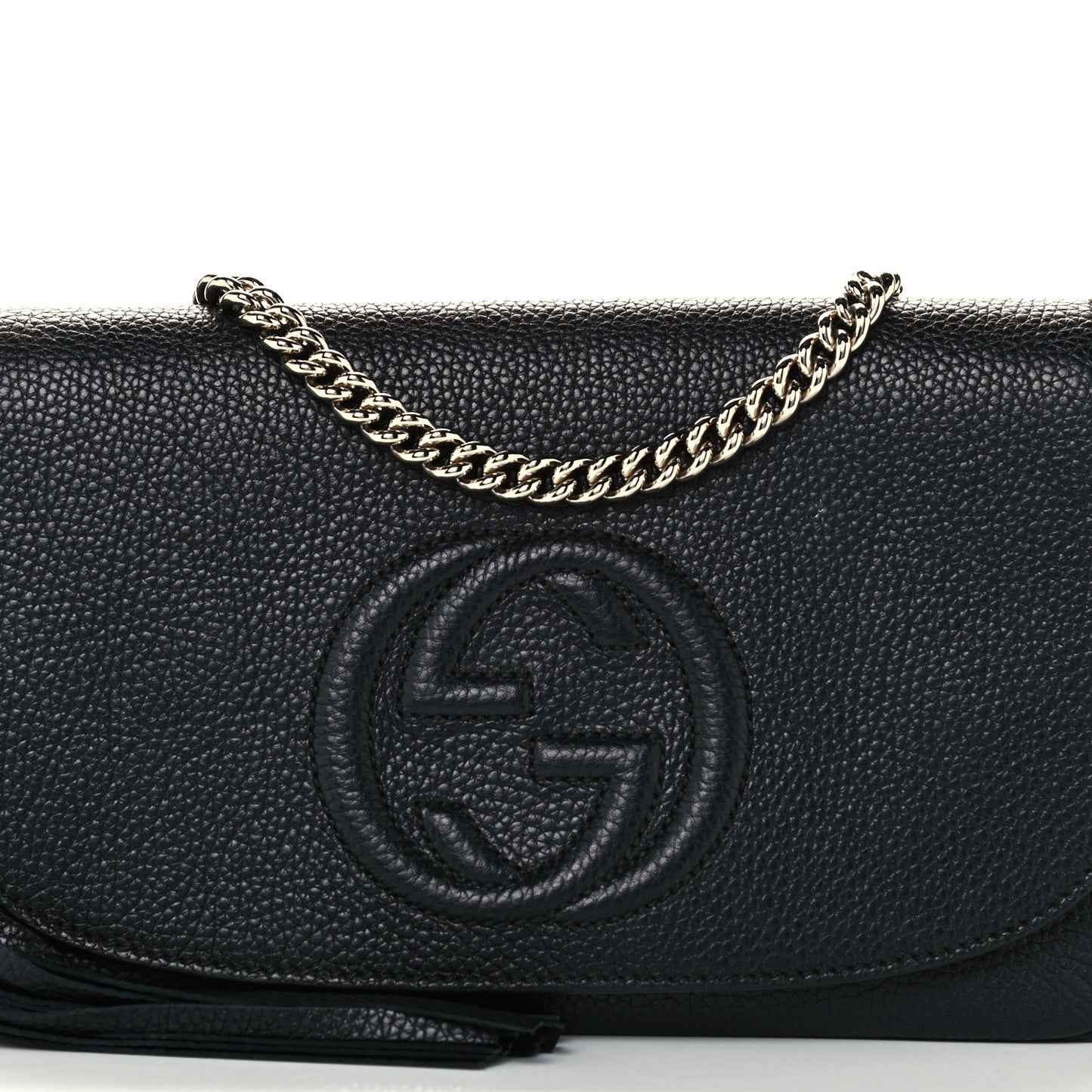 Pebbled Calfskin Medium Soho Flap Crossbody Black